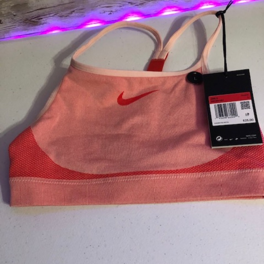 Nike Girls Large Seamless Y Racerback training sports bra new kids color: pink
